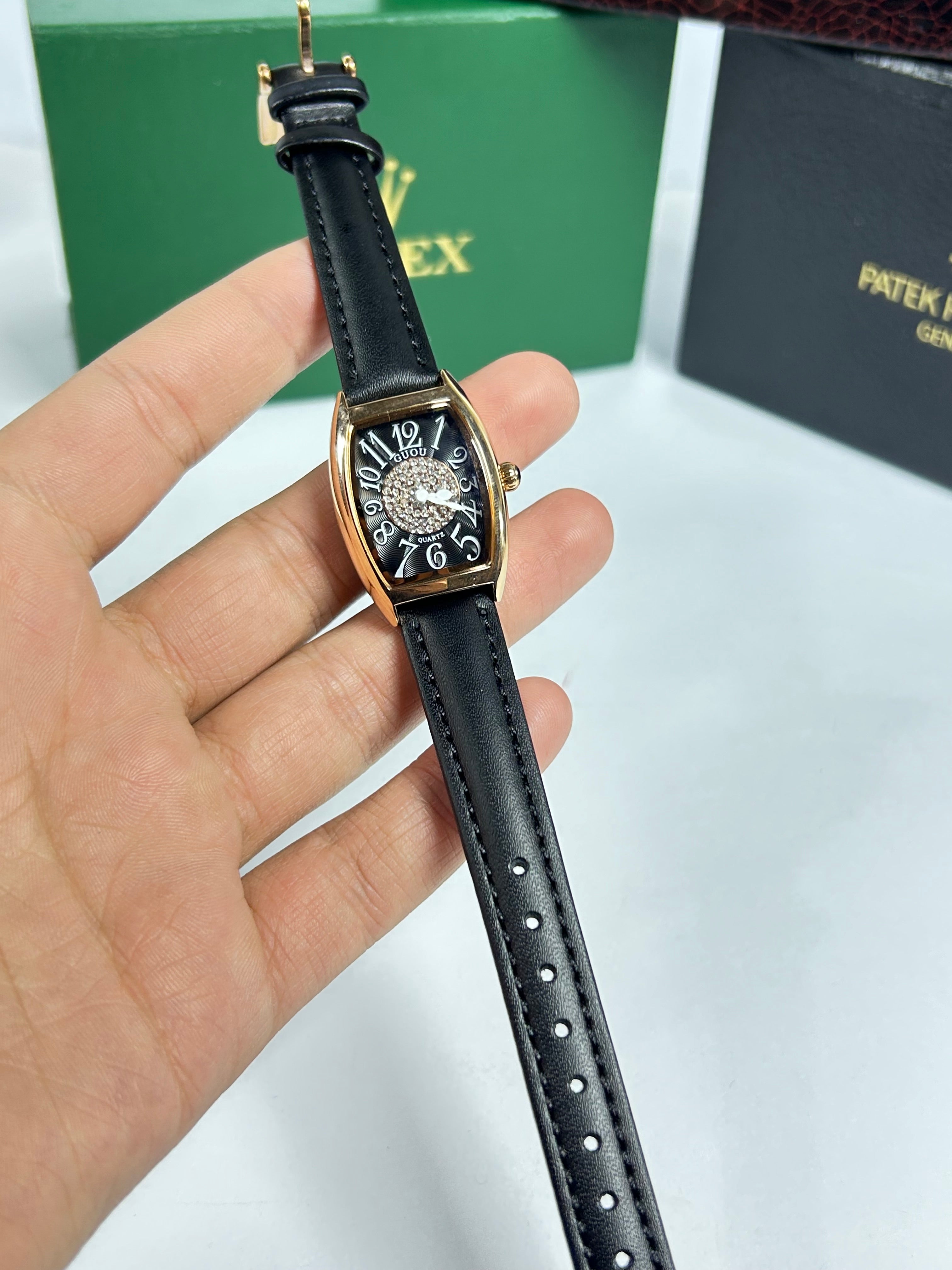 Guou female leather strap watch