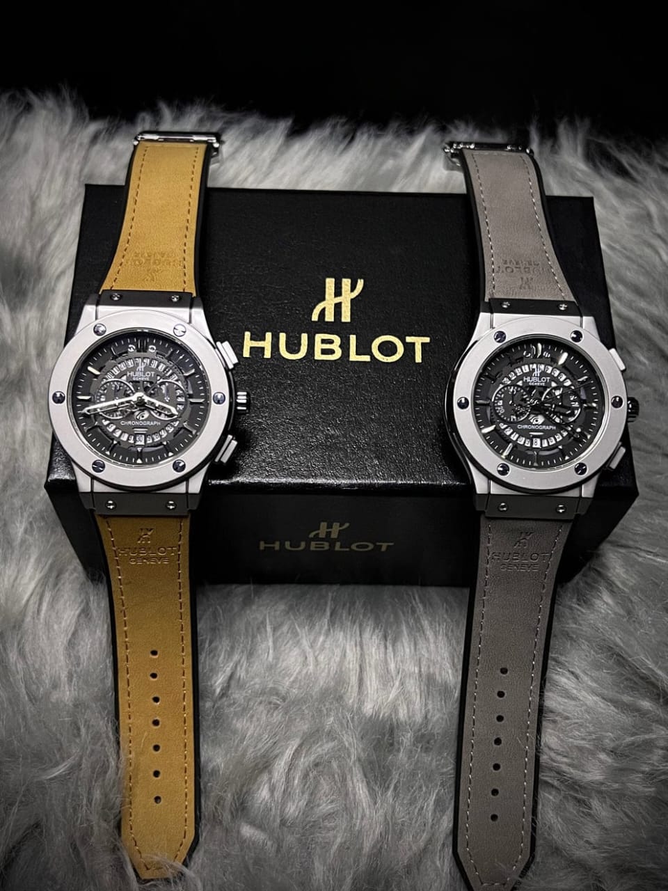 Hublot-Inspired Skeleton Chronograph Watch with Leather Strap