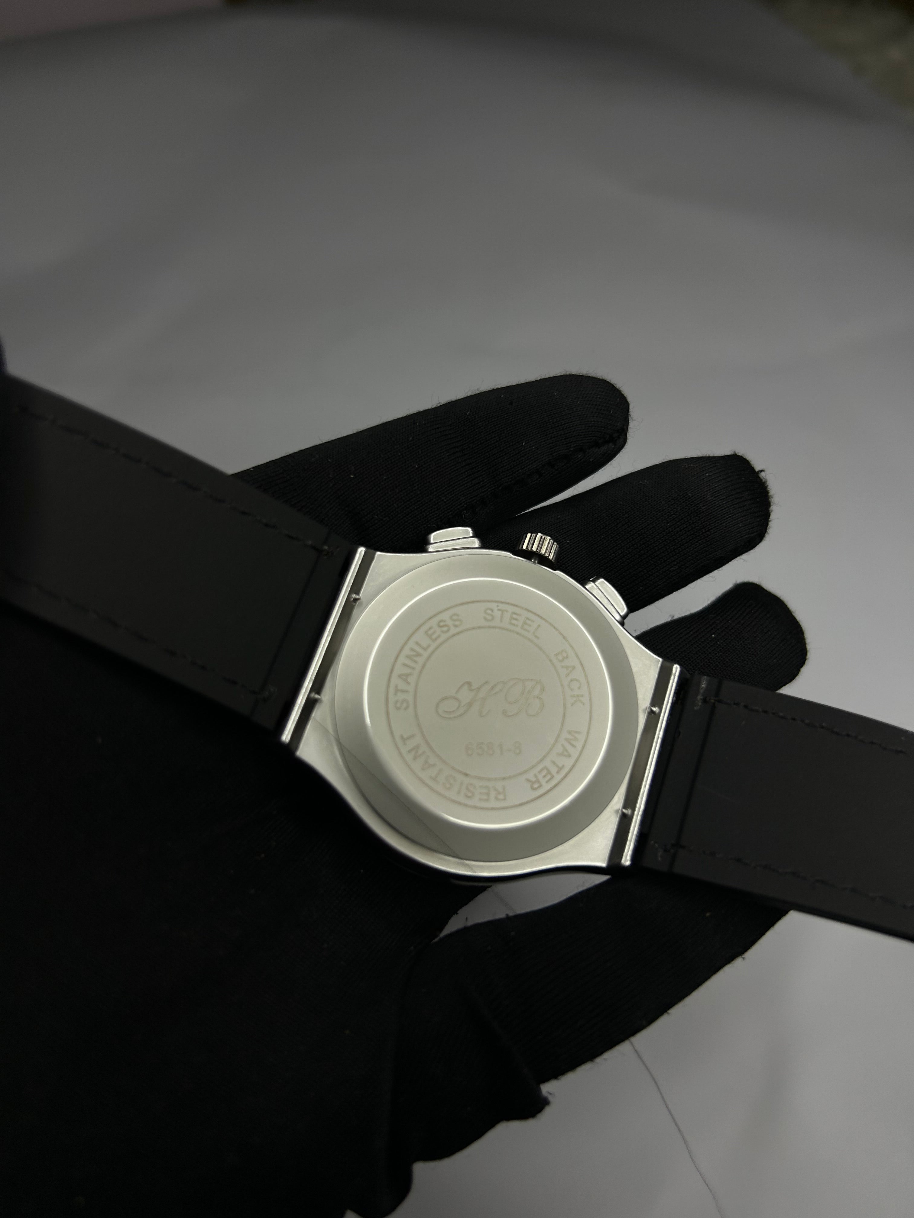 Hublot-Inspired Skeleton Chronograph Watch with Leather Strap