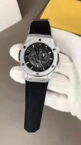 Hublot-Inspired Skeleton Chronograph Watch with Leather Strap