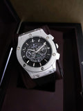 Hublot-Inspired Skeleton Chronograph Watch with Leather Strap